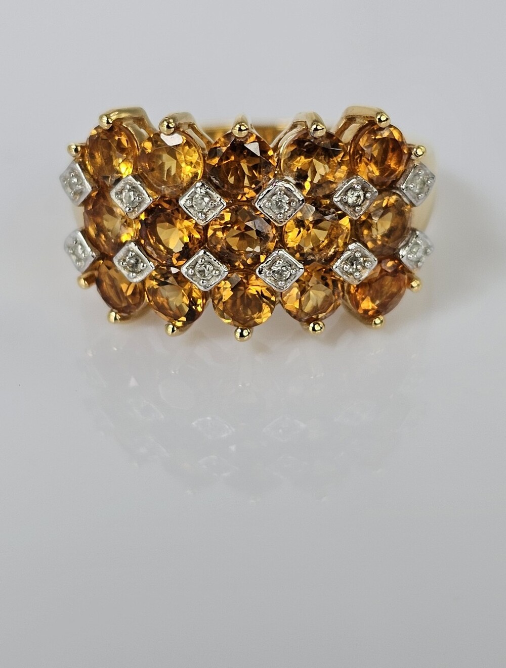 Natural Serra Gaucha Citrine & Zircon Ring Vermeil Size 7